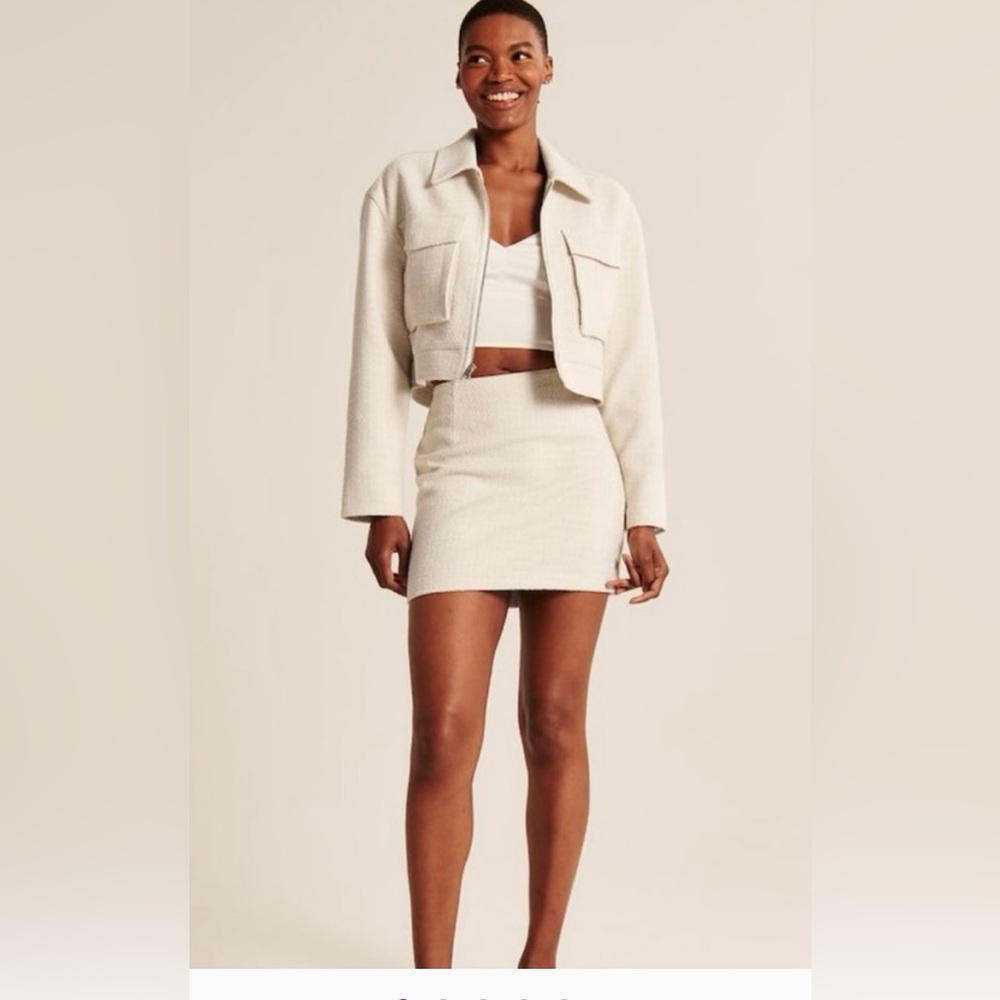Abercrombie & Fitch Tweed Cream Blazer & Skirt Set